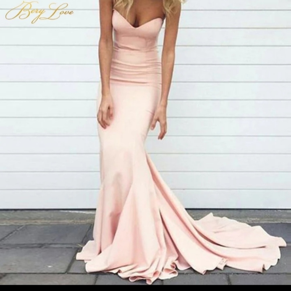 Simple Mermaid Blush Pink Evening Dress 2019